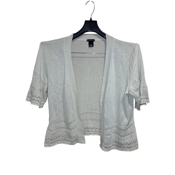 New Directions Womens Open Front Cardigan Sweater XL Gray Crochet Trim USA - Picture 1 of 5